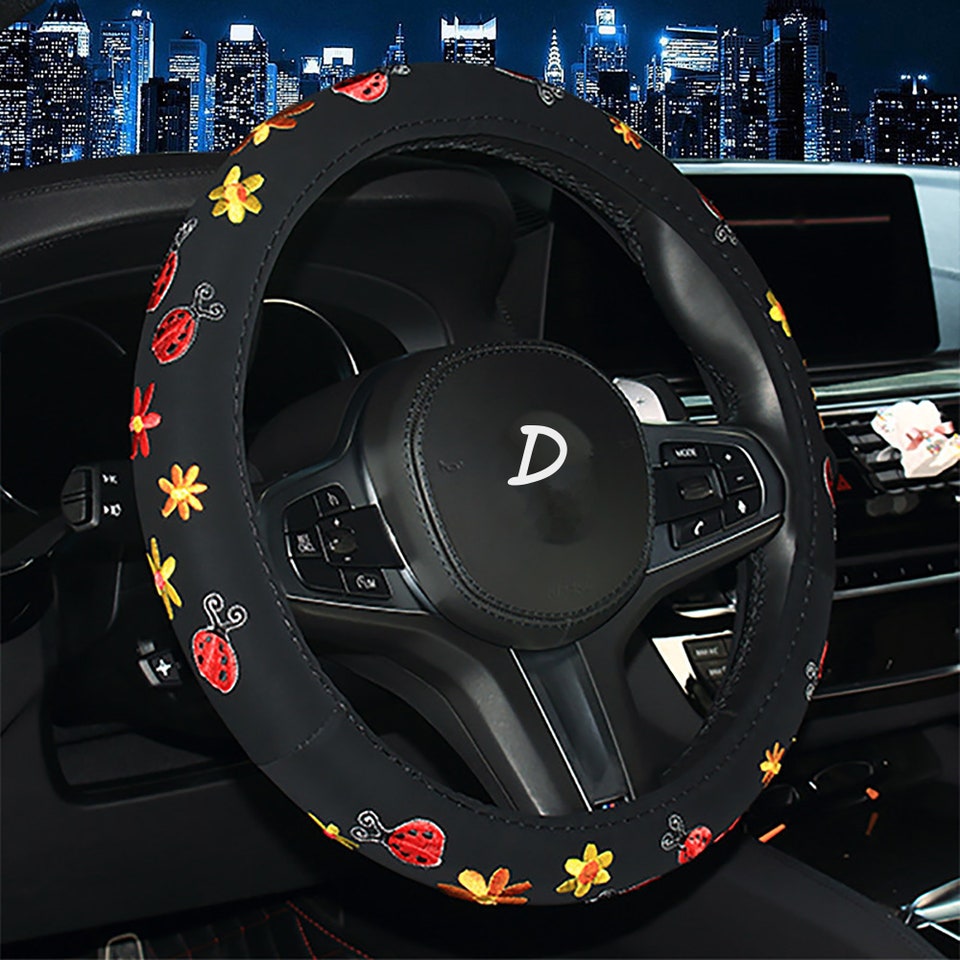 Butterfly Cherry Flower Ladybug Embroidered Steering Wheel Covers