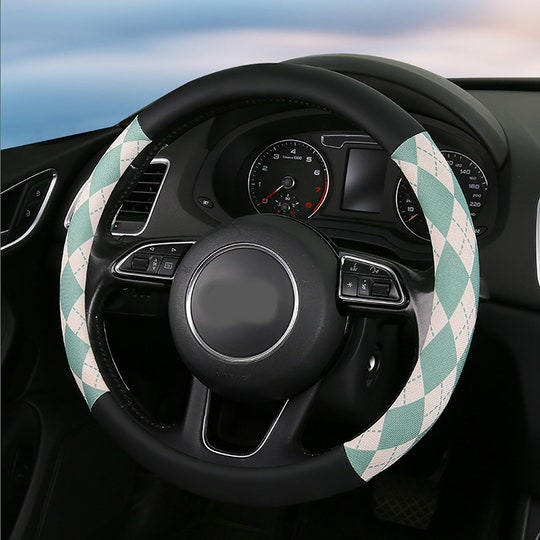 Disover Fashion Candy Color Diamond Check Steering Wheel Cover