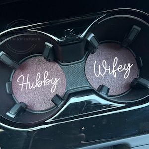 Personalized Text Car Coasters, Set of 2 Car Coaster, Car Cup Holder Coasters, Leather Car Charms, Car Drink Coaster, Wedding Gift