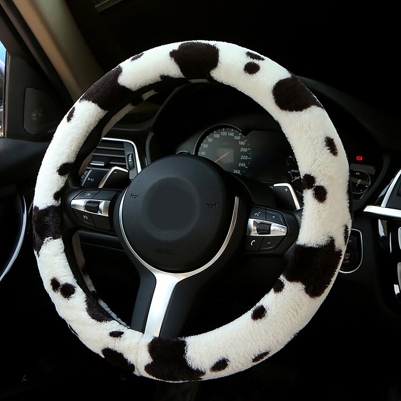 Cute Cow Print Steering Wheel Cover, Vintage Cowgirl Steering Wheel Cover, Soft Leopard Plush Steering Wheel Cover, Car Interior Accessories 