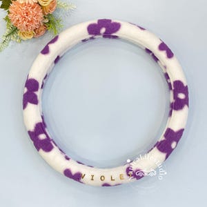 Cute Purple White Flower Fluffy Steering Wheel Cover for Women,Custom Text Non-slip Steering Wheel Cover,Cozy Plush Warm Steering WheelCover