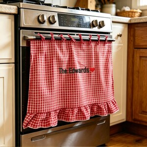 Housse de four brodée personnalisée, Rideau de cuisinière avec volant, Cache pour moustiquaire de porte de four, Décoration de cuisine de ferme, Amateurs de cuisine, Style chalet
