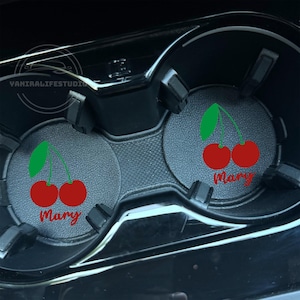 Cherry Car Coasters with Name, Car Cup Holder Coasters, Car Drink Coaster, Trendy Cherry Car Accessories, Car Drink Coaster, Gift for Her