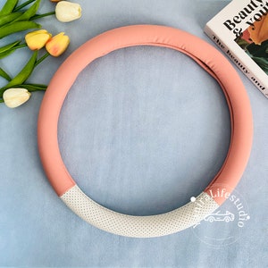Coprivolante per giunzione aziendale in pelle Macaron Colors, coprivolante per auto con testo personalizzato per donna, accessorio auto, migliori regali per auto nuove