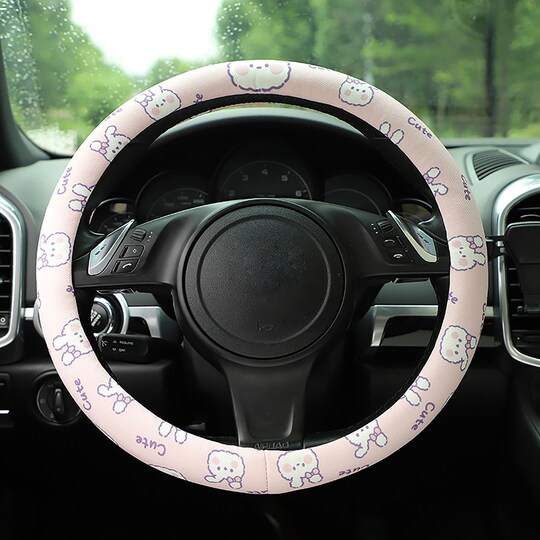 Disover Cute Cartoon Pink Rabbit Steering Wheel Cover