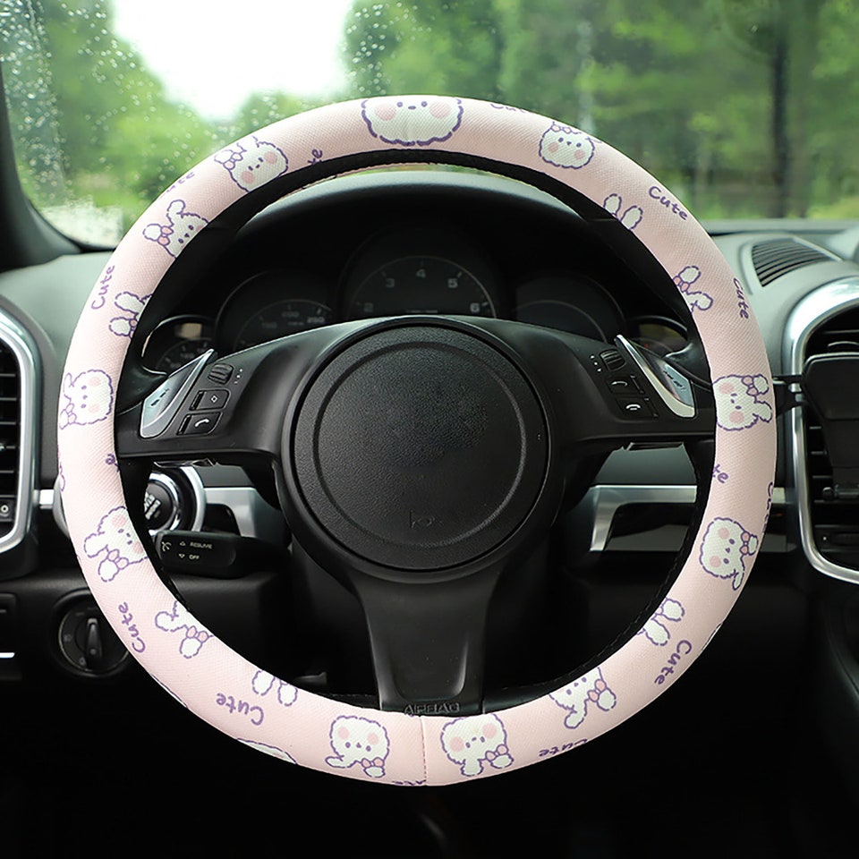 Discover Cute Cartoon Pink Rabbit Steering Wheel Cover