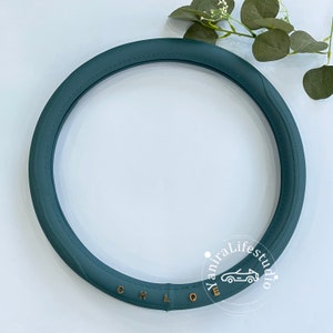 Retro Peacock Blue Steer Wheel Cover,Minimalist PU Leather Steering Wheel Cover,Four Season Universal HandlebarCover,Custom Text Wheel Cover