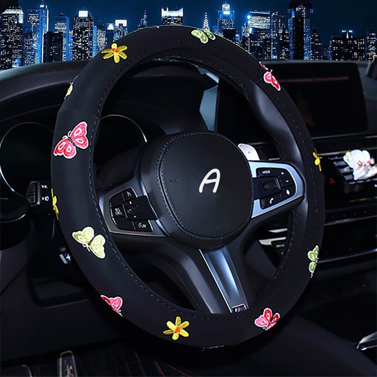 Butterfly Cherry Flower Ladybug Embroidered Steering Wheel Covers