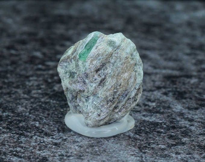 Rare rarity, emerald on biotite slate matrix, emerald grade Habachtal Austria AT, 15.9 x 15.8 x 8.2 mm