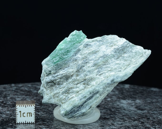 Rare rarity, large green emerald on biotite slate matrix, emerald specimen Habachtal Austria, 65 x 37 x 20 mm