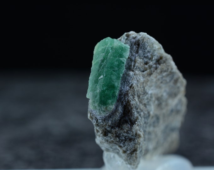 Rare rarity, light green emerald crystal on biotite slate, emerald grade Habachtal Austria AT, 30.7 x 16.9 x 8.6 mm