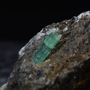 Rare rarity, green emerald on biotite slate matrix, emerald specimen Habachtal Austria AT, 35.6 x 34.3 x 19.7 mm