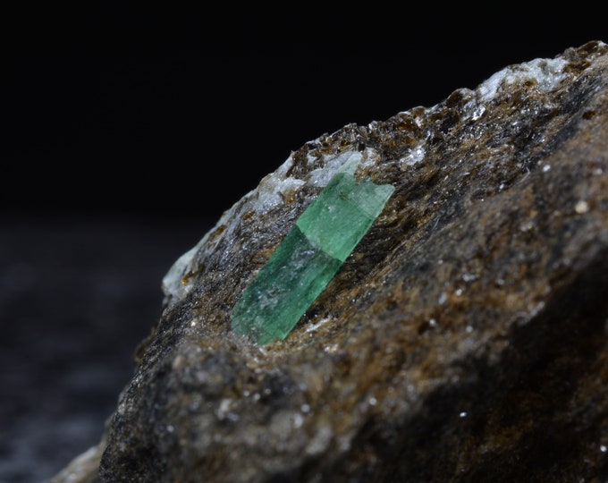 Rare rarity, green emerald on biotite slate matrix, emerald specimen Habachtal Austria AT, 35.6 x 34.3 x 19.7 mm