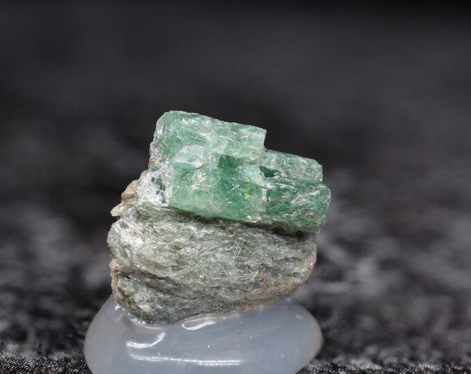 Rare rarity, light green emerald on biotite slate, emerald specimen Habachtal Austria AT, 12.2 x 10.3 x 6.8 mm