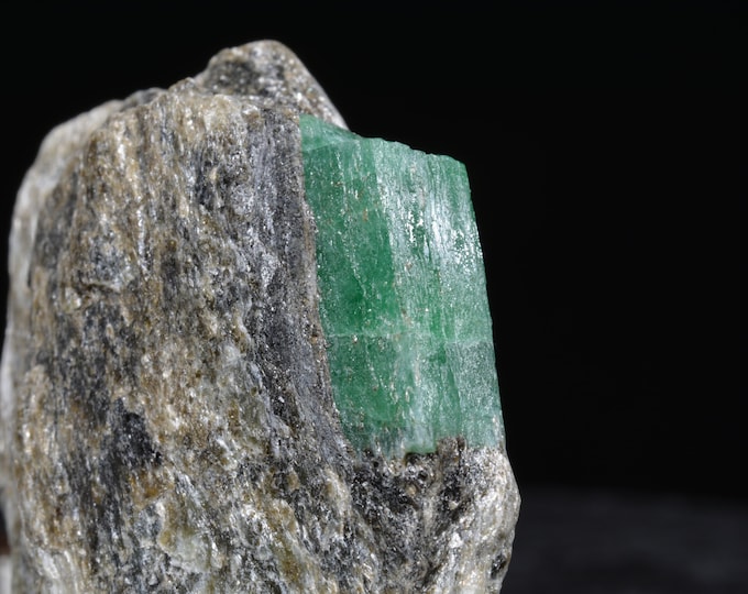Rare rarity, green emerald on biotite slate matrix, emerald specimen Habachtal Austria AT, 39.5 x 28.2 x 8.5 mm