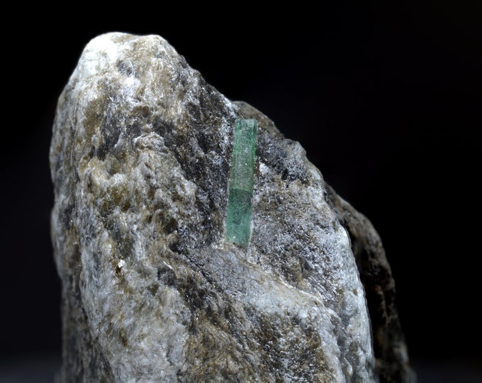 Rare rarity, green emerald on biotite slate, emerald grade Habachtal Austria AT, 53.0 x 22.9 x 16.0 mm