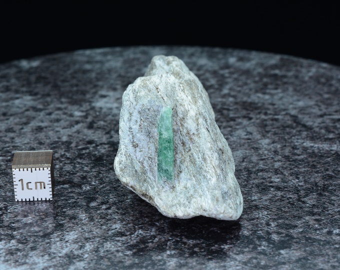 Rare rarity, green emerald on biotite schist matrix, emerald specimen Habachtal Austria, 73.4 x 32.2 x 25.4 mm