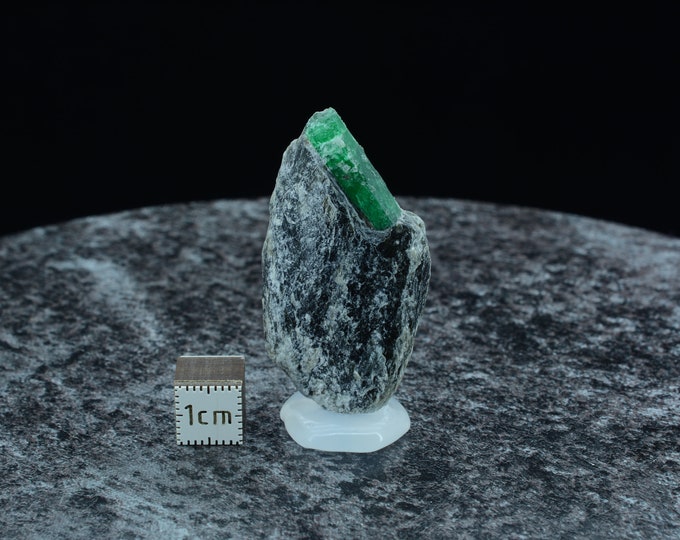 Rare rarity, dark green emerald on biotite slate matrix, emerald grade Habachtal Austria, 45 x 25 x 7.5 mm