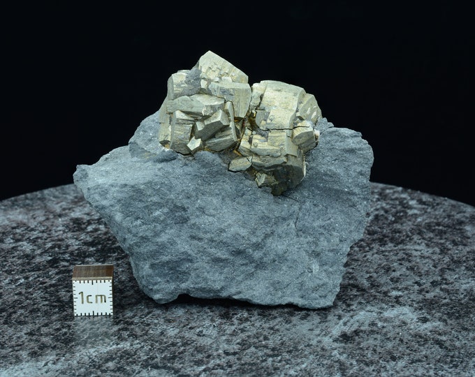 Pyrite spheres on matrix - Dornbirn, Austria. 72x60x36mm
