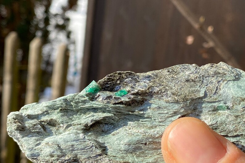 Rare Rarity, 2 Dark Green Emeralds on Biotite Slate Matrix, Emerald ...