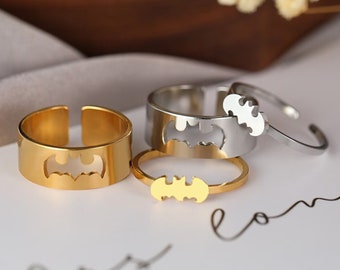 Silver Bat Couple Rings Set Men Women Matching Promise Rings For Women His And Her Ring Friendship Ring Adjustable Ring Valentines Day Gift