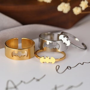 Anelli di coppia di pipistrelli in argento Set da uomo e da donna Anelli di promessa abbinati per donna Anello per lui e per lei Anello dell&#39;amicizia Anello regolabile Regalo di San Valentino