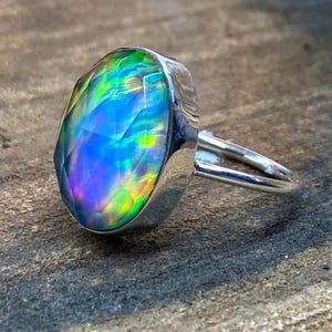 Rainbow Fire Aurora Opal Rings Faceted Ring 925 Sterling Silver Jewelry Opal Engagement Rings Gift For Her Statement Ring, Handmade Ring