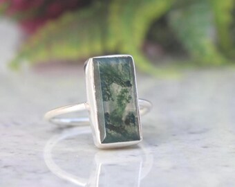 Natural Moss Agate Ring, Gemstone Ring, 925 Sterling Silver Ring, Moss Agate Men Women Ring, Promise Ring, Gift For Him Natural Stone Ring