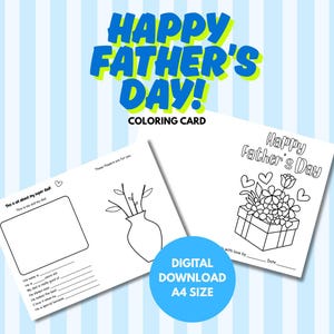 Printable Father&#39;s Day Coloring Card for Kids - Fun DIY Activity Gift for Dad | Digital Download PDF |