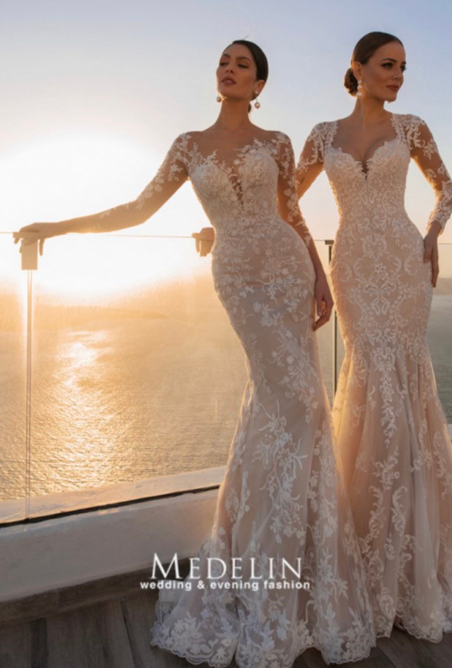 Mermaid wedding dress beige white lace tulle bottom short | Etsy