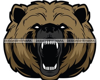 Grizzly Bear Head Animal Large Growling Cartoon School Team - Etsy Canada