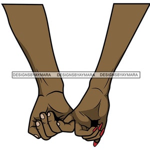 Black Couple Holding Thumbs Hands Red Fingernails Human People Person Friend Lovers Arms Graphic SVG PNG JPG Cutting Files Print Design