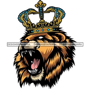 Fierce Lion Roaring King Jungle Wildlife Crown Lioness Mane Wild Royal Animal Africa Teeth Graphic SVG PNG JPG Cutting Files Print Design