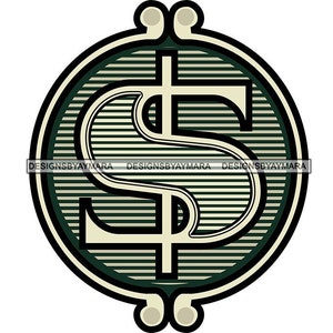 Silver Dollar Sign Circle Emblem Pendant Poster Money Currency Bank Banner Illustration Image Graphic SVG PNG JPG Cutting Files Print Design