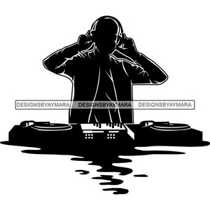 D J  Headphones Headset Music Rapper Beats Soundwaves Black White Jacket Soundboard Tunes Graphic SVG PNG JPG Cutting Files Print Design