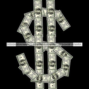 Dollar Sign Hundred Dollar Bills Pendant Poster Image Money Cash Currency Black Background Graphic SVG PNG JPG Cutting Files Print Design