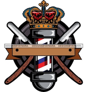 Barbershop Logo Razors Shave Barber Pole Light Barber Wall Art Emblem Crown White Background  Graphic SVG PNG JPG Cutting Files Print Design