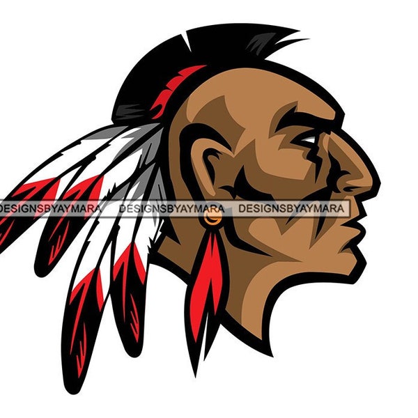 Native American Warrior Chief Mohawk Feathers White Red Earrings Indian Culture Heritage Indigenous  SVG PNG JPG Cutting Files Print Design