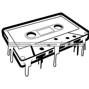 Kassette tropfend Retro Musik Boombox Tape Recorder Sound Songs Player Zeichnung Blank Grafik SVG PNG JPG Schneidedateien Print Design