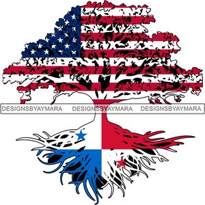 Beautiful Tree United States Panama Flags Countries Union Banner illustration SVG PNG JPG Clipart Vector Designs Silhouette Cricut Cutting