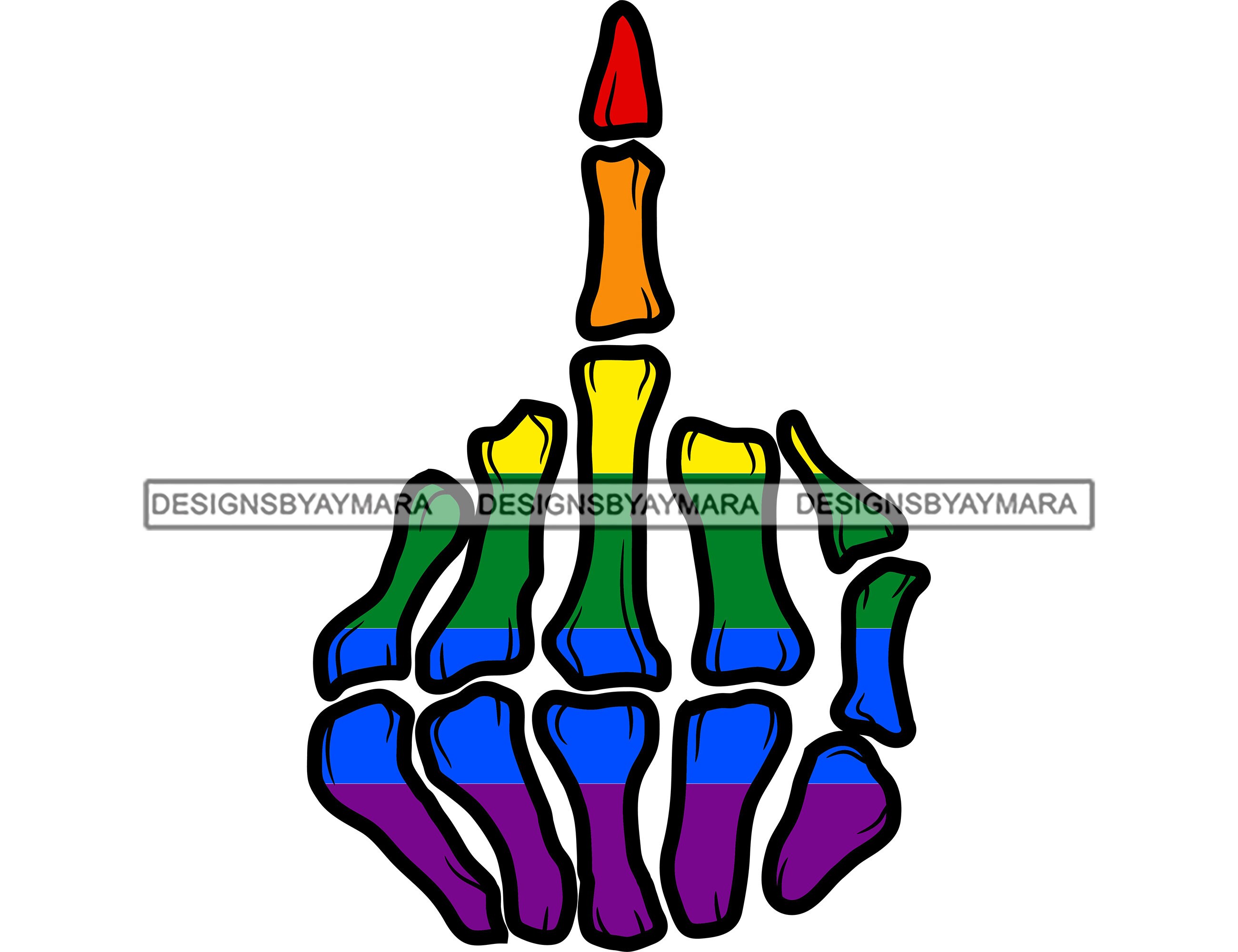 Skeleton Hand Middle Finger Bones Rude Gesture Rainbow Color | Etsy
