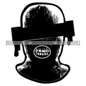 Mask Man Ski Cap Grill Abstract Teeth Dripping Illustration Black White Hustler Gangster Graphic  SVG PNG JPG Cutting Files Print Design