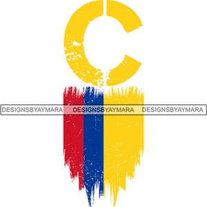 Bandera colombiana Afligida Letra C País Símbolo Nacional Banner Ilustración SVG PNG JPG Clipart Vector Designs Silhouette Cricut Cutting