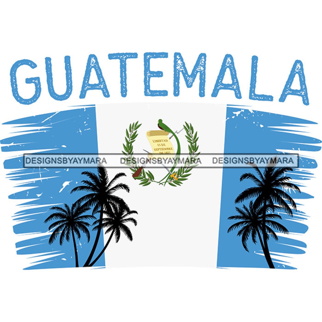 Guatemala Flag Colors Palm Trees Country Blue White Travel Earth Symbol