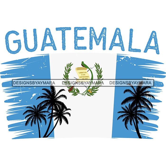 Guatemala Flag Colors Palm Trees Country Blue White Travel Etsy