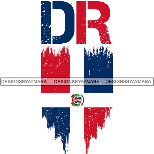 Dominican Republic Flag Distressed Letters D.R. Country Symbol Illustration SVG PNG JPG Clipart Vector Designs Silhouette Cricut Cut Cutting