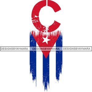 Bandera de Cuba Afligida Letra C País Símbolo Nacional Banner Ilustración SVG PNG JPG Clipart Vector Designs Silhouette Cricut Cut Cutting