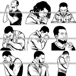 Man Praying SVG Bundle Prayers Pray Black Man Meditaion Begging Asking God SVG PNG Jpg Clipart Vector Designs Silhouette Cricut Cut Cutting