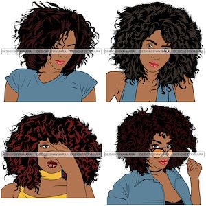 Afro Hair Melanin SVG Bundle Woman Glasses Curly Black Nubian African American Lady PNG JPG Clipart Vector Designs Silhouette Cricut Cutting