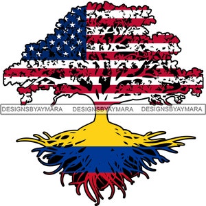 Mooie boom Verenigde Staten vlag Colombia vlag landen vrienden illustratie SVG PNG JPG clipart vector ontwerpen silhouet Cricut snijden